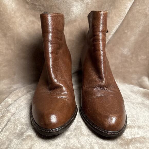Stuart Weitzman‎ Ankle Boot Block Heel Cognac Brown Leather Bootie Women's Sz 6M - Picture 2 of 8
